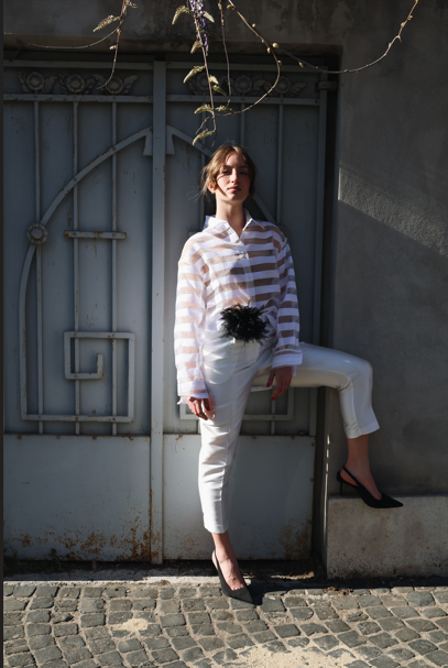 WHITE SHANTUNG TROUSERS, PAESTUM