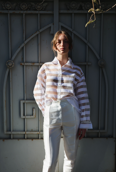 WHITE STRIPES TRANSPARENT SHIRT, CAPRI