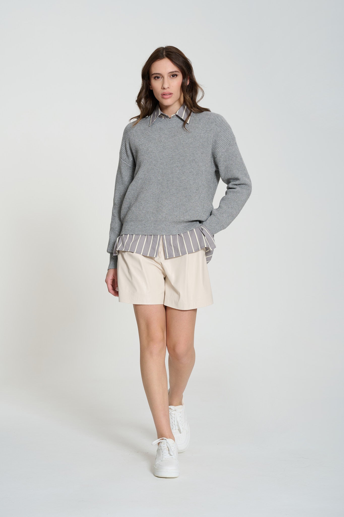 CREAM ECO-LEATHER SHORTS, SIDNEY