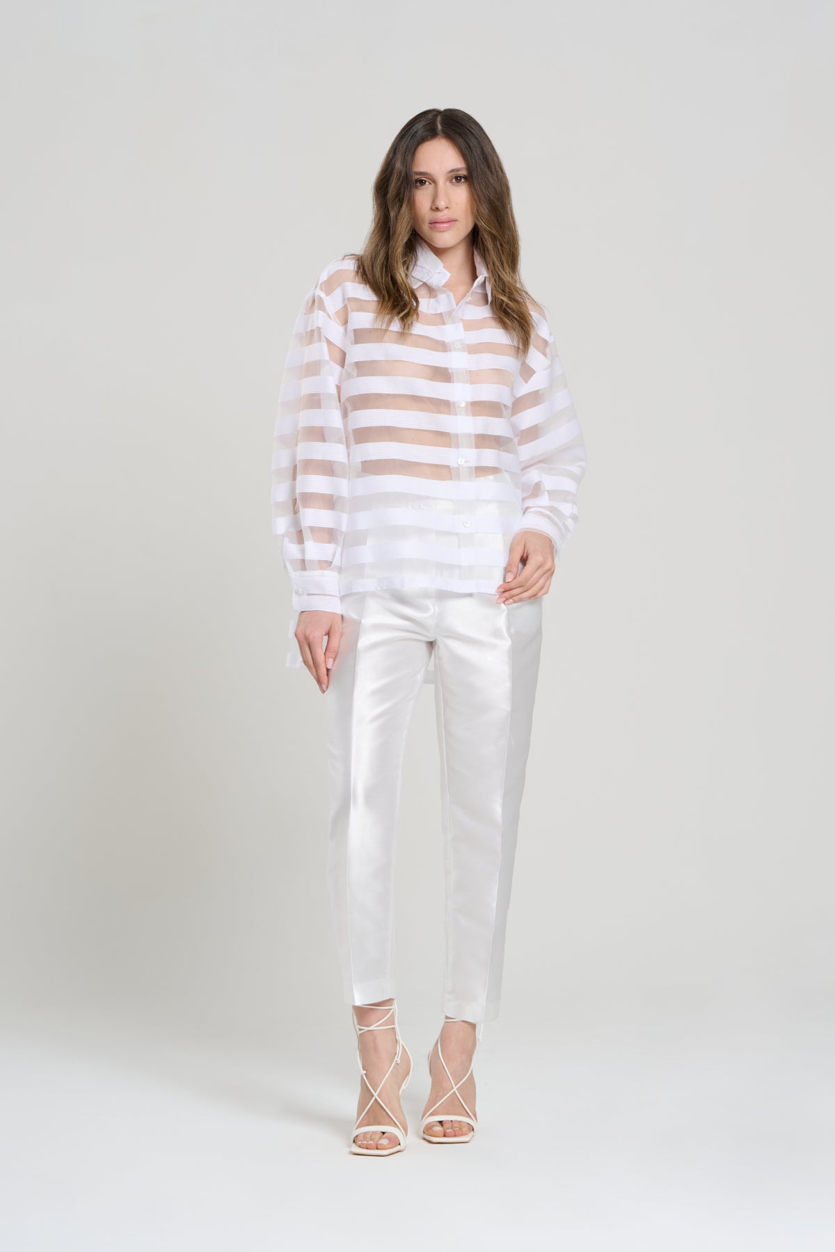 WHITE STRIPES TRANSPARENT SHIRT, CAPRI