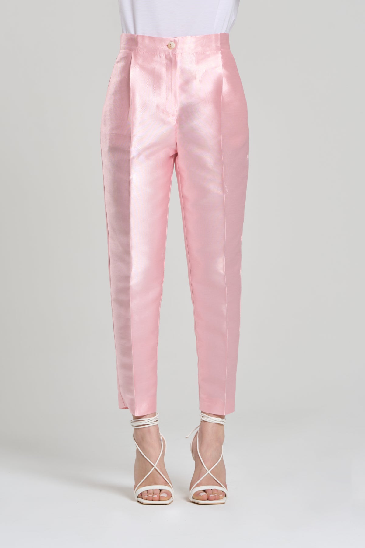 PINK SHANTUNG TROUSERS, PAESTUM
