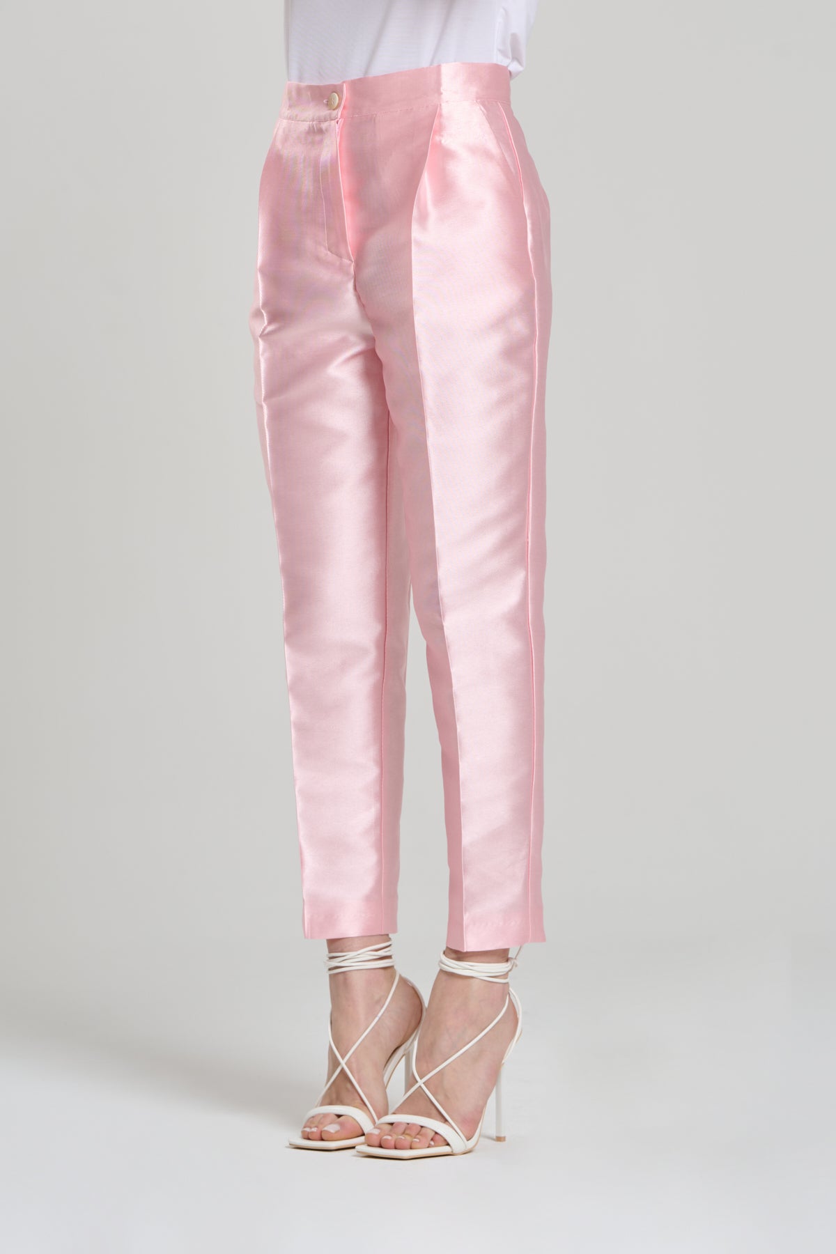 PINK SHANTUNG TROUSERS, PAESTUM