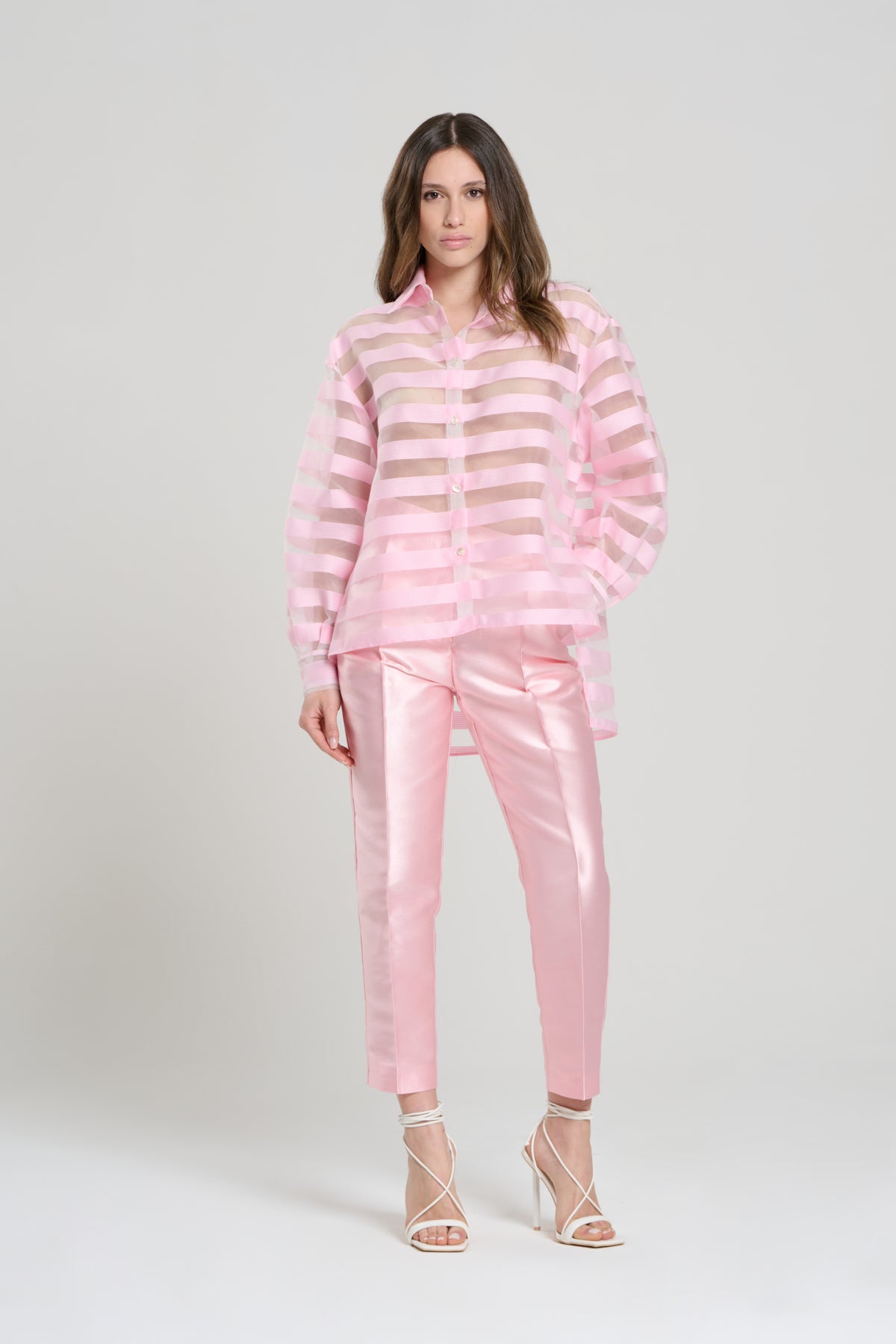 PANTALONE IN SHANTUNG ROSA, PAESTUM