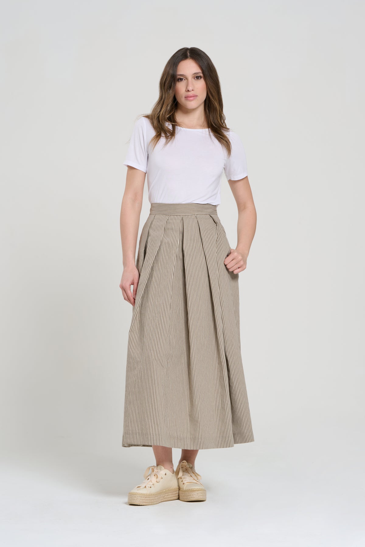 GONNA LUNGA MICRO RIGHE BEIGE, GIBUTI
