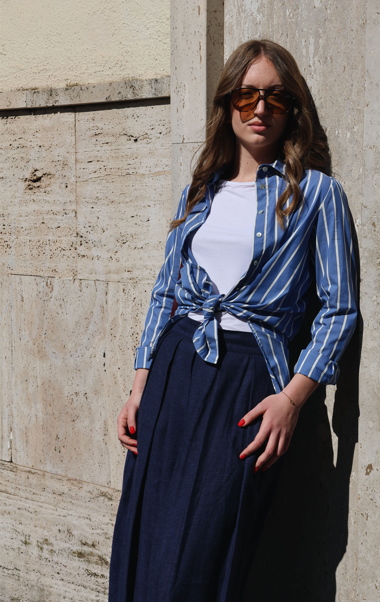 BLUE LINEN LONG SKIRT, GUYANA
