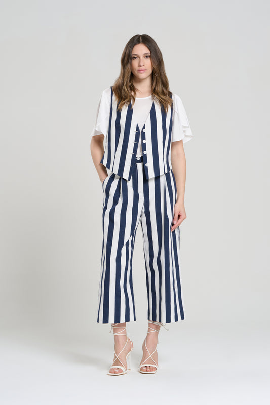 COMPLETO CON GILET A RIGHE BLU, TIRANA