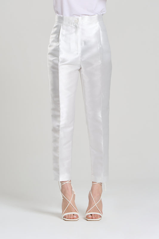 PANTALONE IN SHANTUNG BIANCO, PAESTUM 