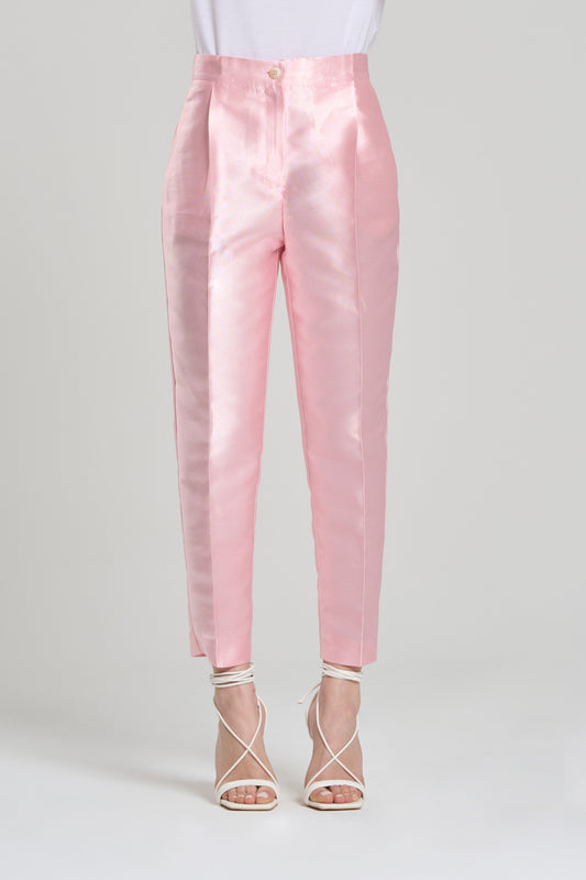 PANTALONE IN SHANTUNG ROSA, PAESTUM 