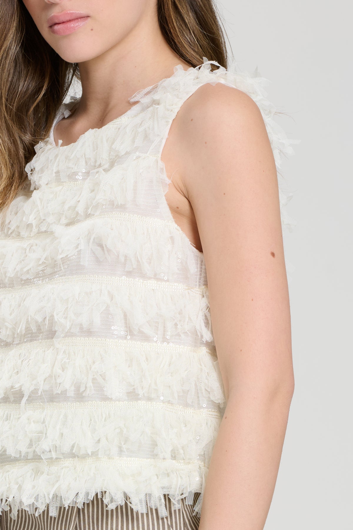 BLUSA CON FRANGE AVORIO, BALTIMORA 