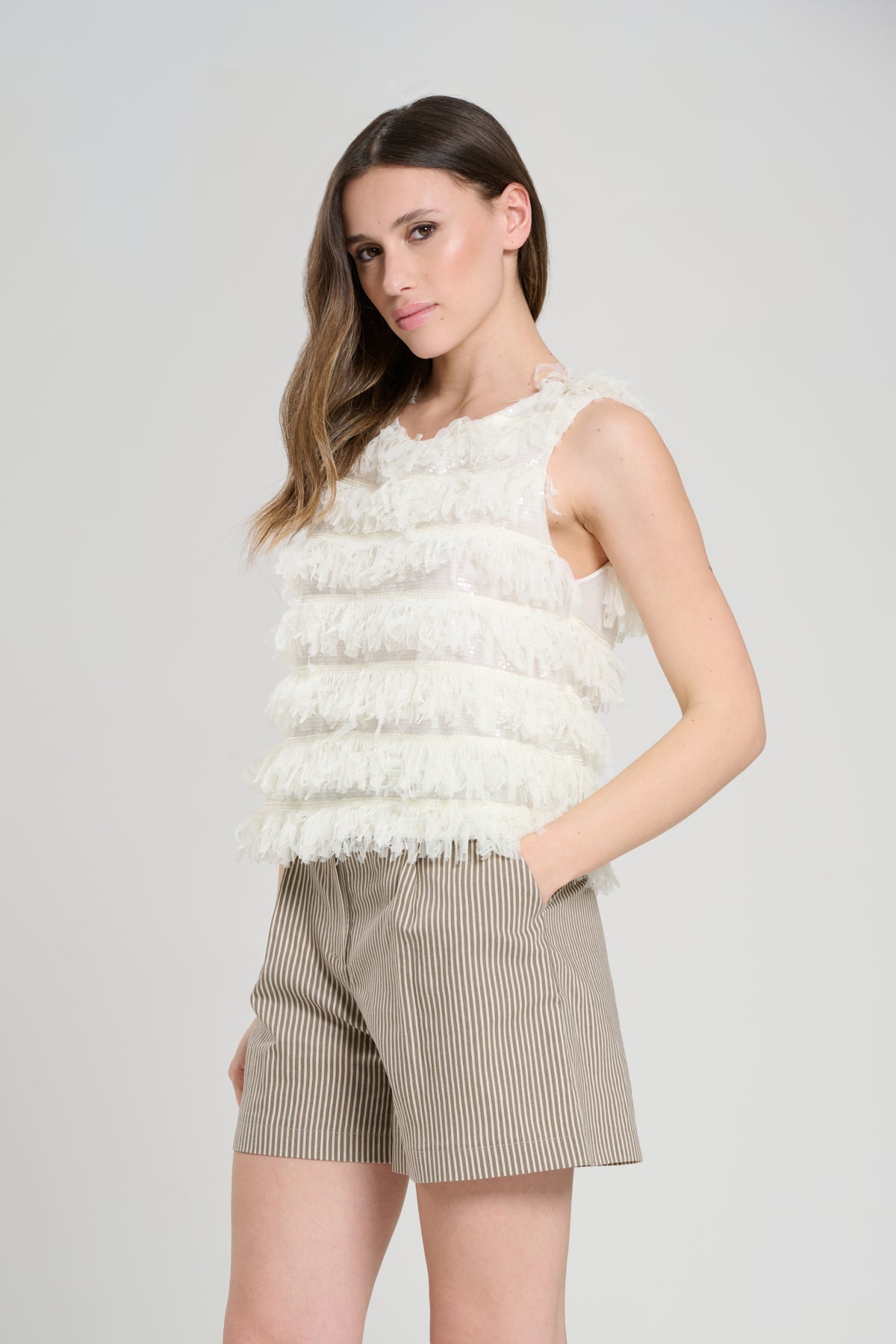 BLUSA CON FRANGE AVORIO, BALTIMORA 